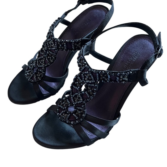 Kenneth Cole Reaction Black-Purple Satin Beaded 4" Heels (Size 6) - Picture 1 of 9